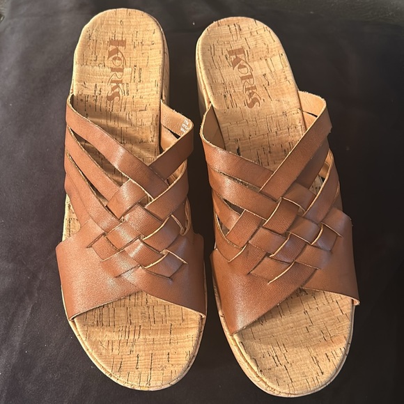 Korks Brown Strap Platform Slides Wedge Sandals Women's size 11 - Picture 2 of 5
